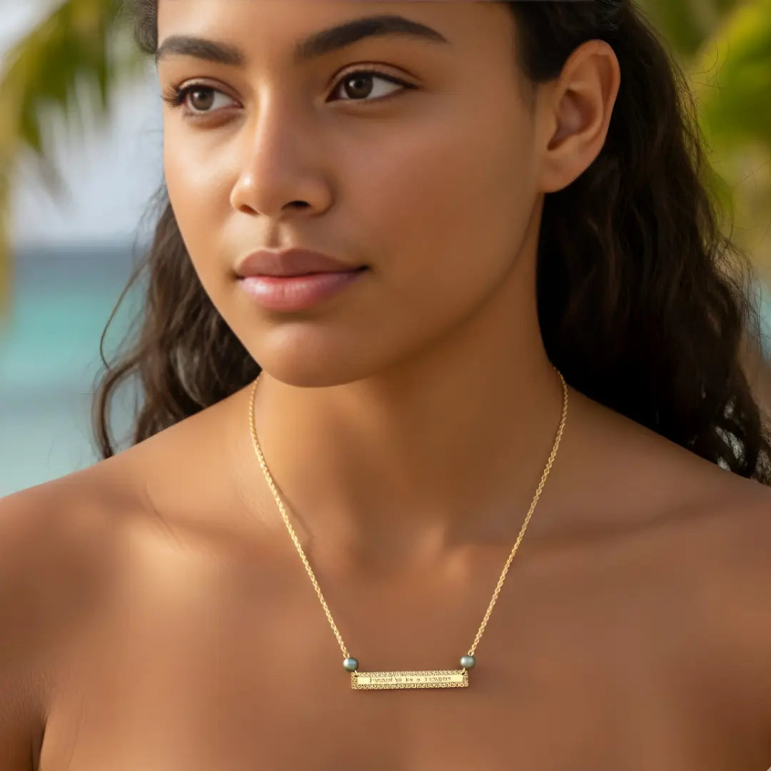 14K Gold Filled "Proud to be a Tongan" Bar Pendant Necklace – Polynesian Heritage Pearl Necklace